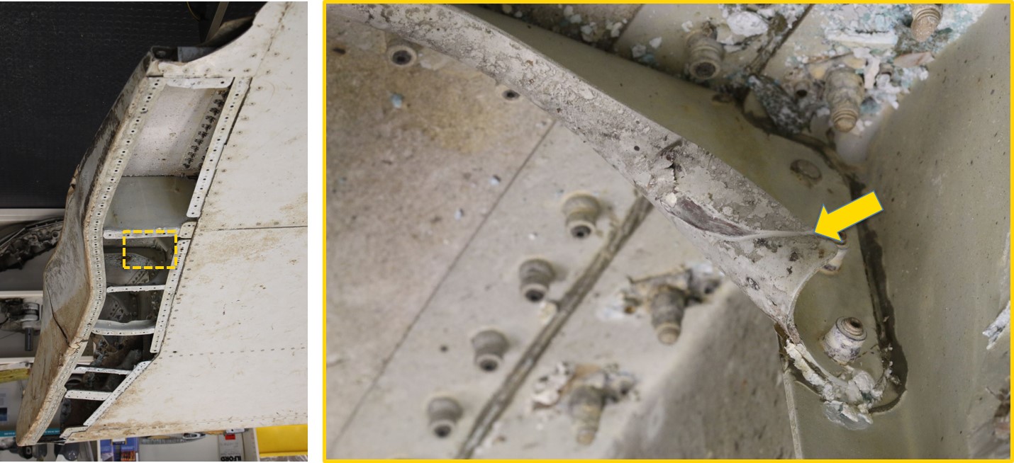 Figure 18: Outboard flap, damaged stiffeners within the seal pan cavity