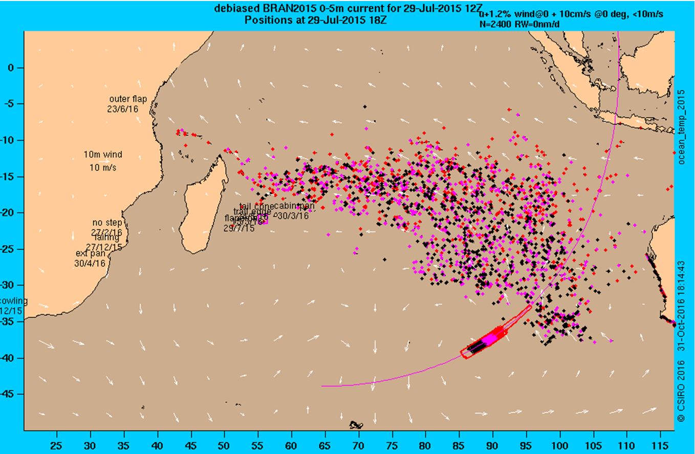 Figure 8: Simulated location of flaperon-type drifters after 500 days