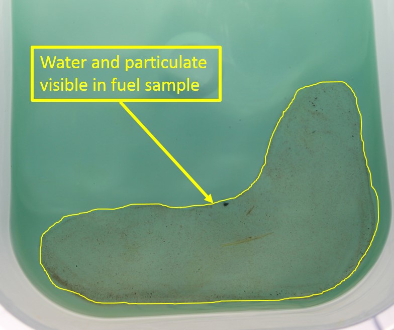 Figure 6: Water and particulate matter identified in a fuel sample obtained from KJJ’s fuel tanks