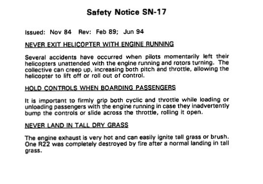 Appendix A – Robinson Helicopter Company Safety Notices SN-17