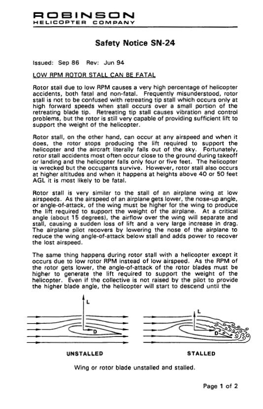 Appendix A – Robinson Helicopter Company Safety Notices SN-24