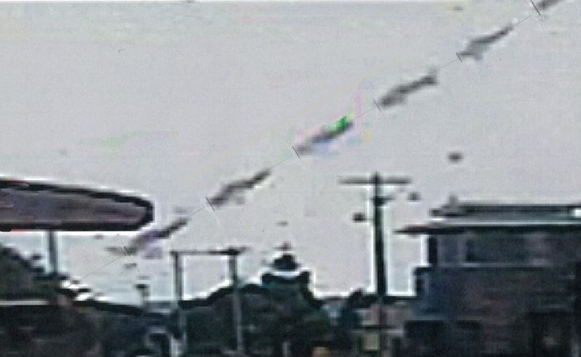 Figure 6: Composite image of the aircraft’s descent. The image was developed from sequential video frames to show the aircraft’s descent and was used to estimate the aircraft’s speed within a 1 second timeframe