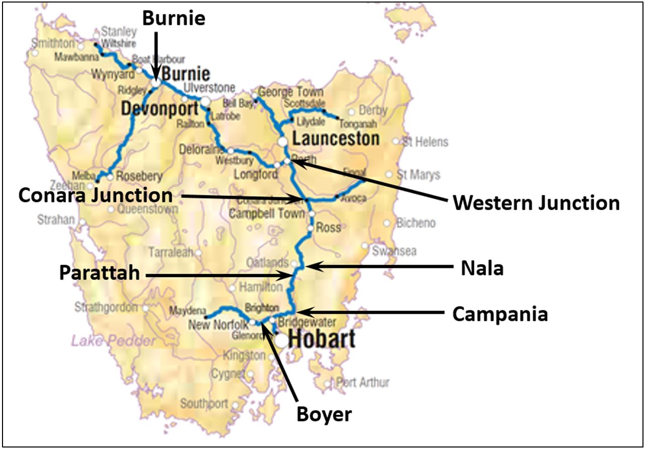 Figure 1: Location map – TasRail network