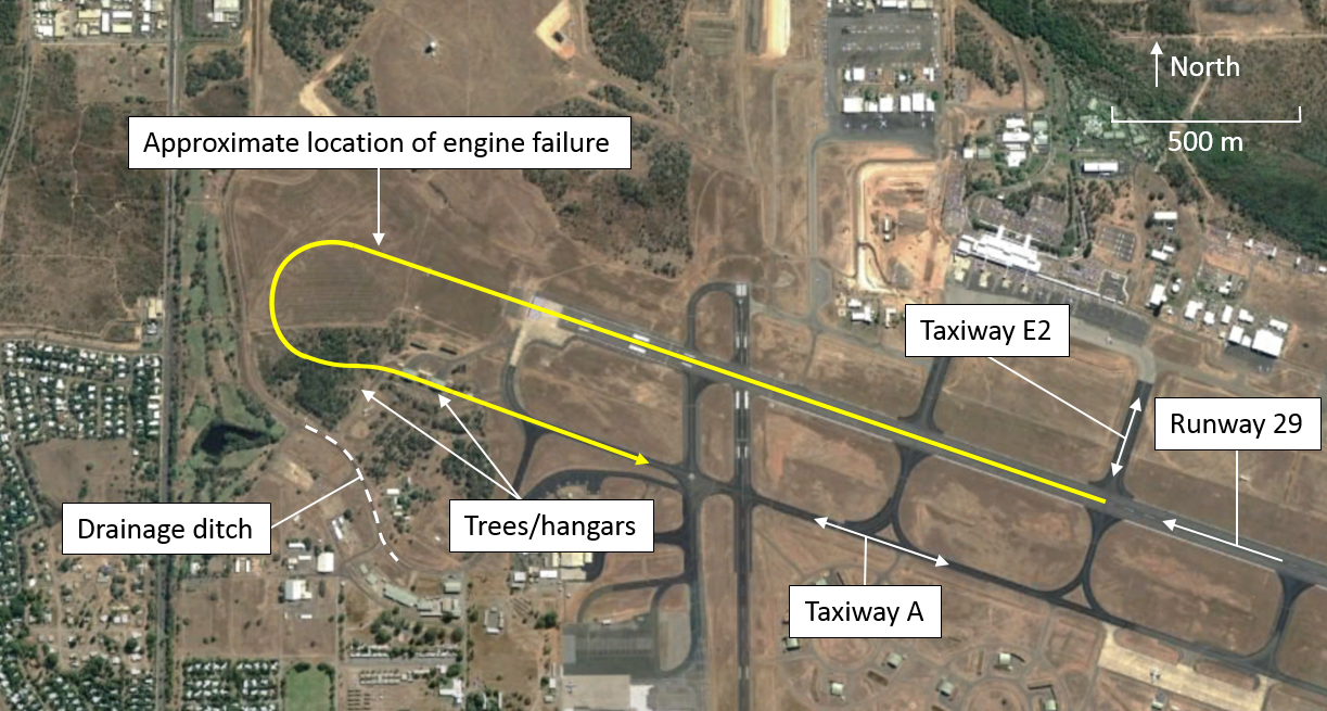 Figure 1: Darwin Airport overview showing approximate flight path of TYV