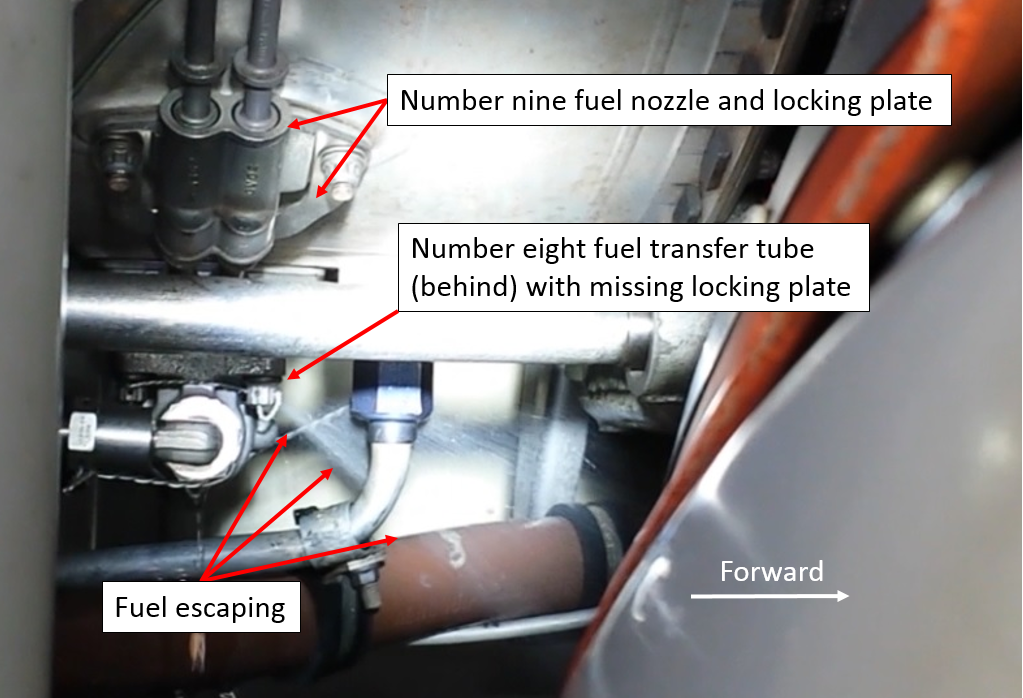 Figure 3: Fuel under pressure escaping from migrated fuel transfer tube