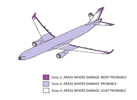 Figure 4: Airbus lightning strike inspection areas. Source: Airbus, modified by the ATSB