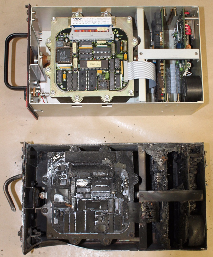 Figure 4: Comparison of an undamaged Fairchild model A100S CVR (top) with the CVR from VH-ZCR (bottom)