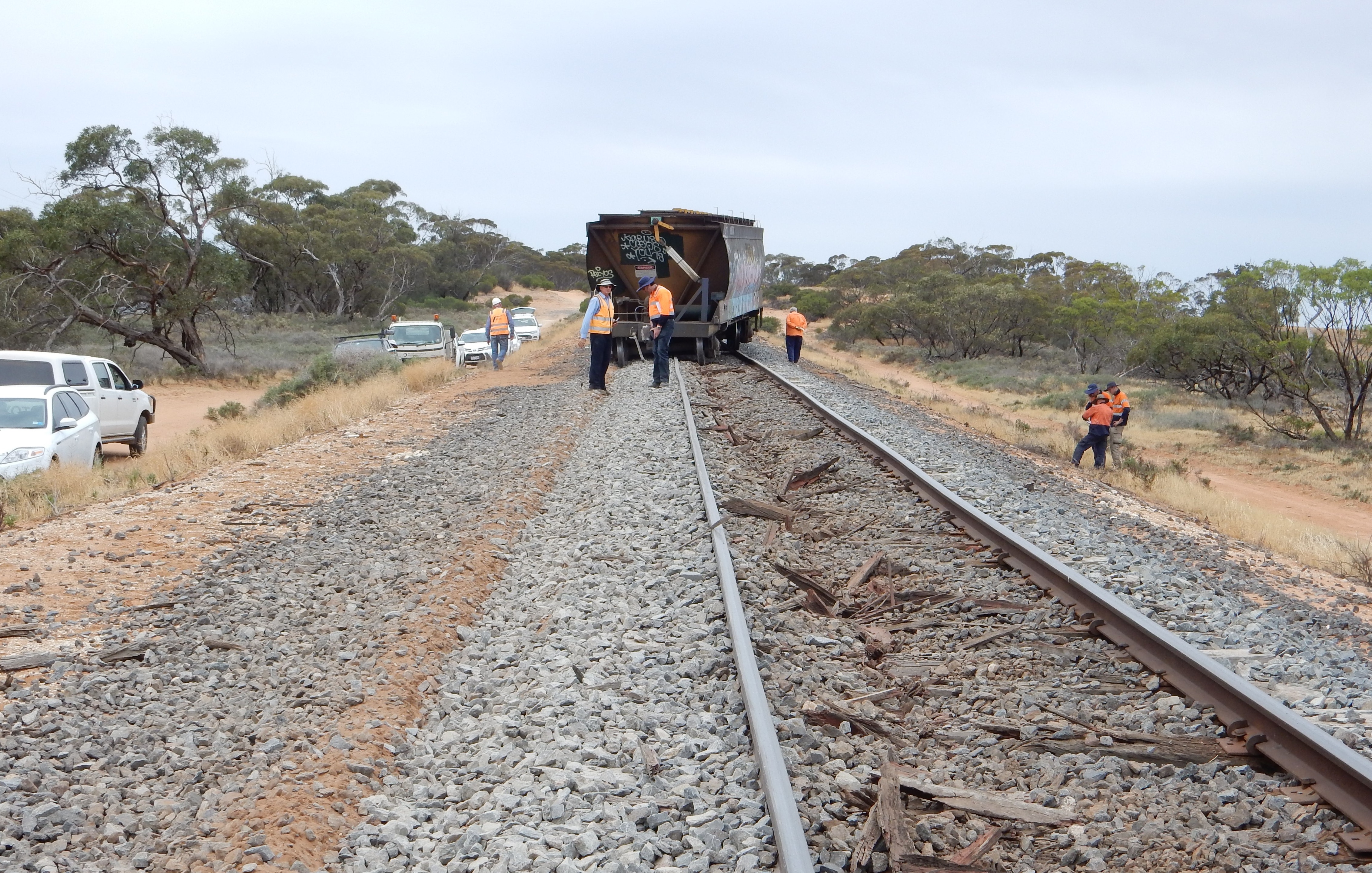 Figure 3: The derailed trailing wagon and track damage