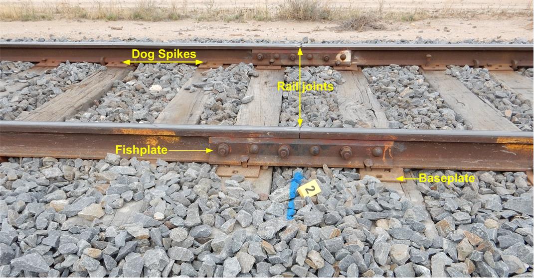 Figure 4: Typical track condition at Nunga showing joints, rail fixtures and ballast