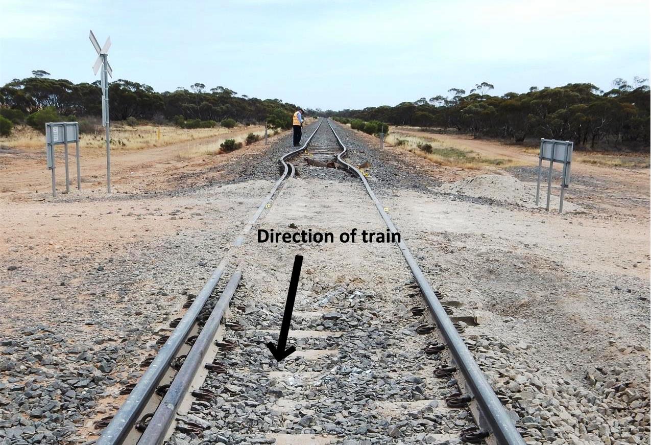 Figure 5: Janiels Road level crossing, upgraded to dual-gauge rail configuration supported on concrete sleepers and affixed using resilient fasteners.