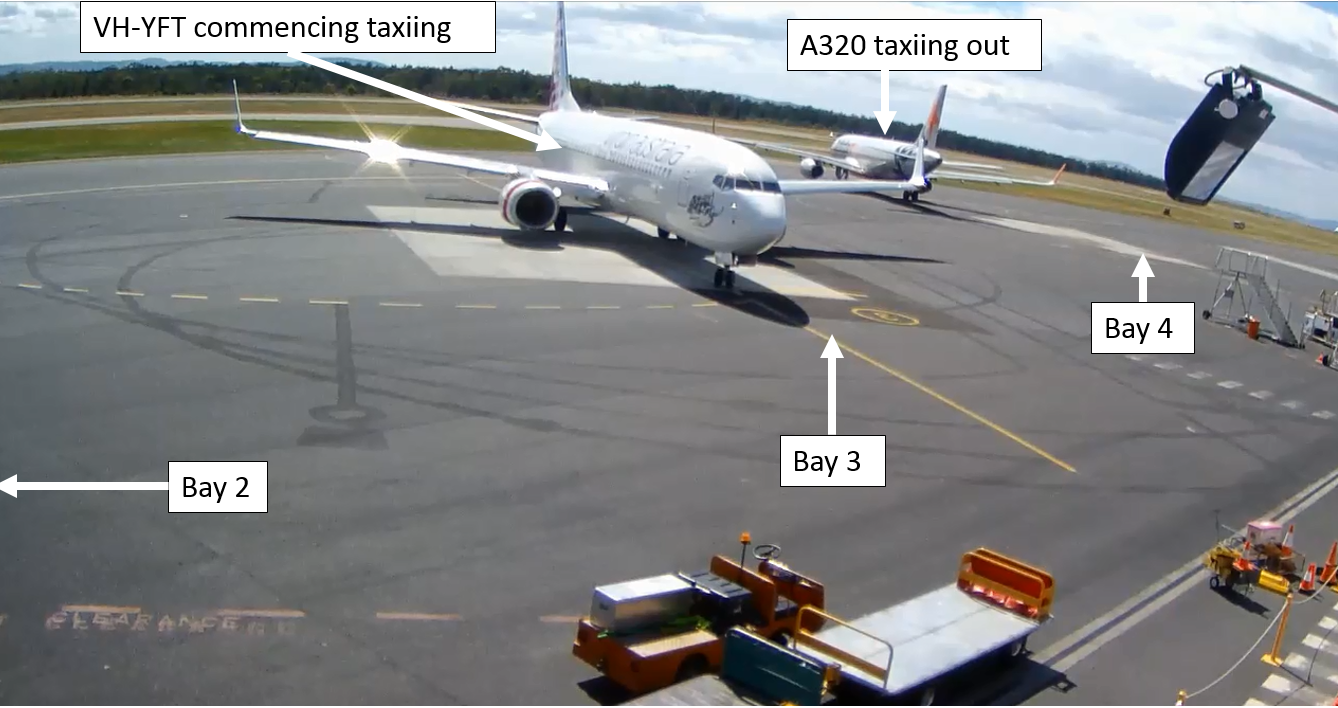 Figure 2: YFT starts taxiing from bay 3 at Hobart Airport