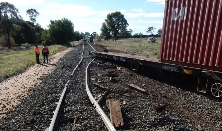 Figure 3: Separated section of train and track damage, looking towards Tocumwal