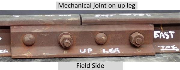Figure 8: Mechanical joint adjacent to fractured weld on the East rail