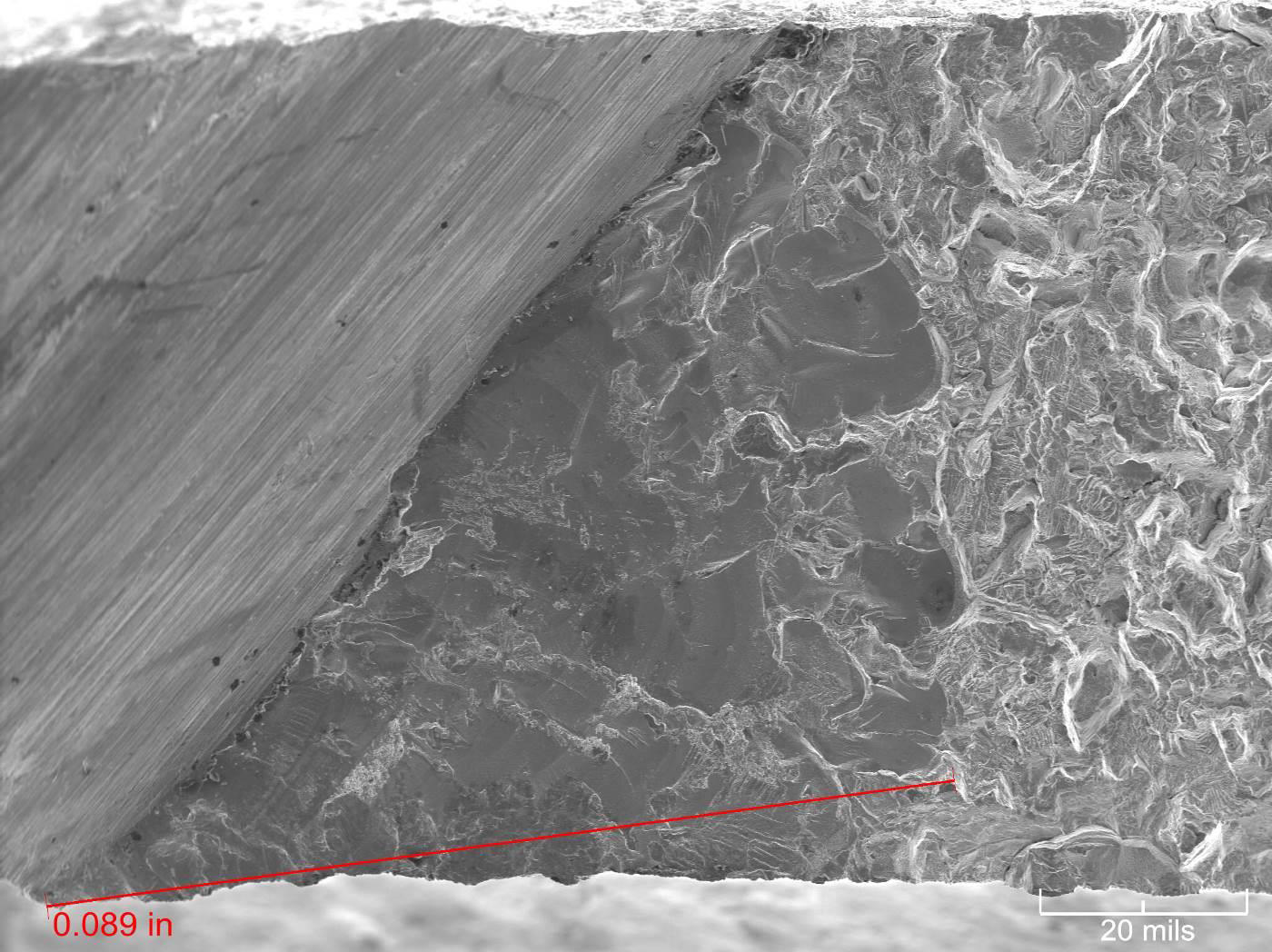 Figure 9: Blade No. 18, showing a fatigue progression of 0.089 inches (as compared to 0.7 inches in blade No. 120 before failure)