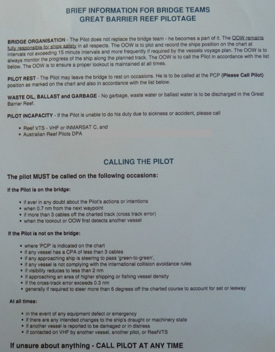 Appendix A – Australian Reef Pilot’s briefing form