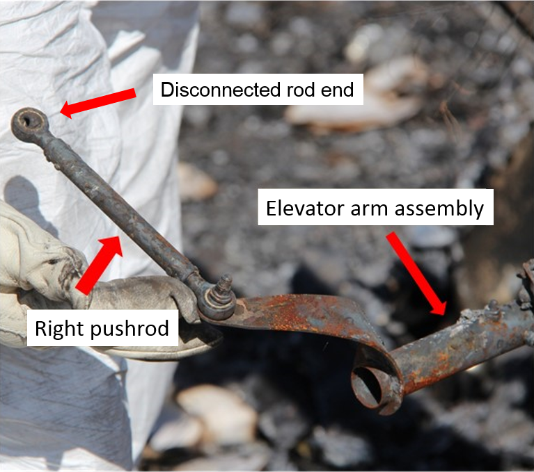 Figure 15: Copilot’s elevator control pushrod showing the disconnected rod end
