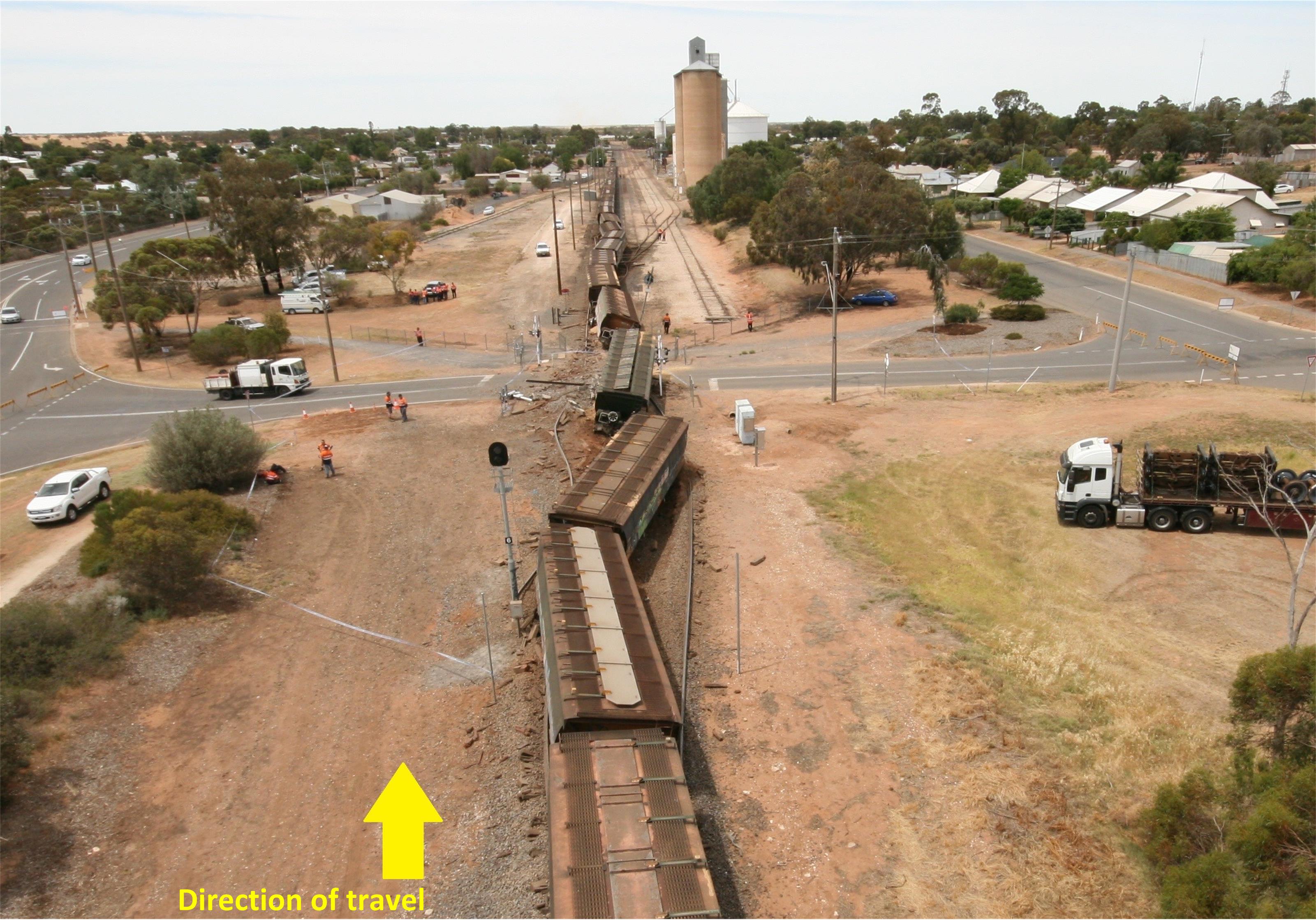 Figure 2: View of derailed train at the William Street level crossing.
