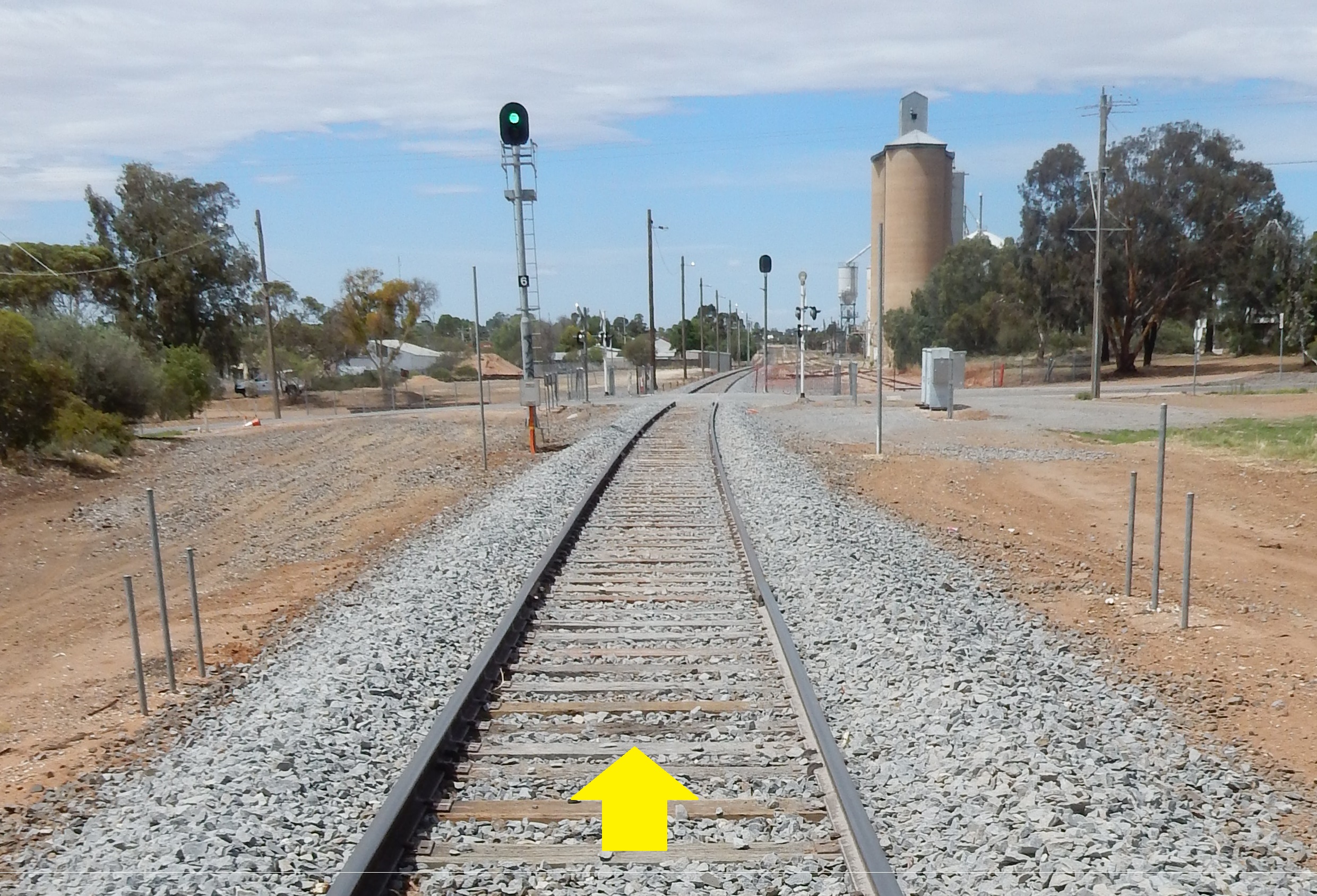 Figure 4: Approach to the William Street level crossing from Carwarp. The photograph was taken after track restoration that did not include the turnout on the Melbourne side of the crossing.