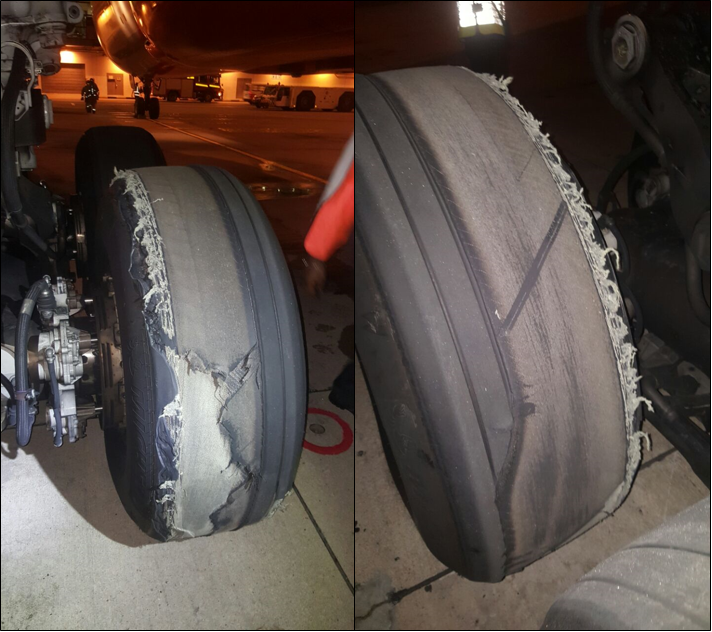 Figure 4: Number 6 wheel tyre (left picture looking forward and the right looking rearwards)