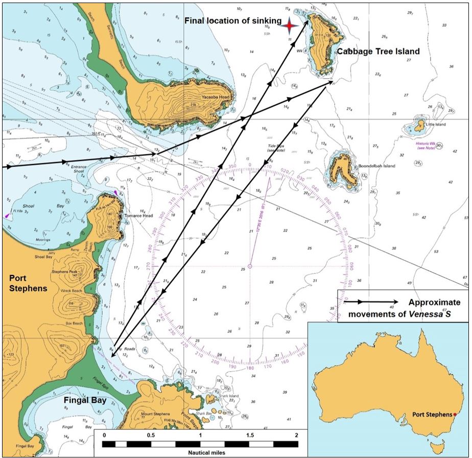 Figure 1: Section of navigational chart Aus 209 showing waters off Port Stephens