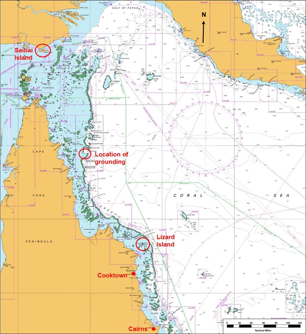 Figure 1: Section of navigational chart Aus 4620 showing location of grounding. Source: Australian Hydrographic Service, annotated by the ATSB