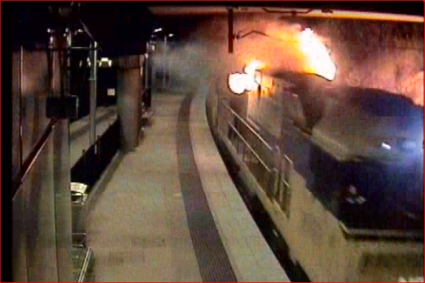 Figure 1: Fire in lead locomotive NR8 passing through Cardiff Station