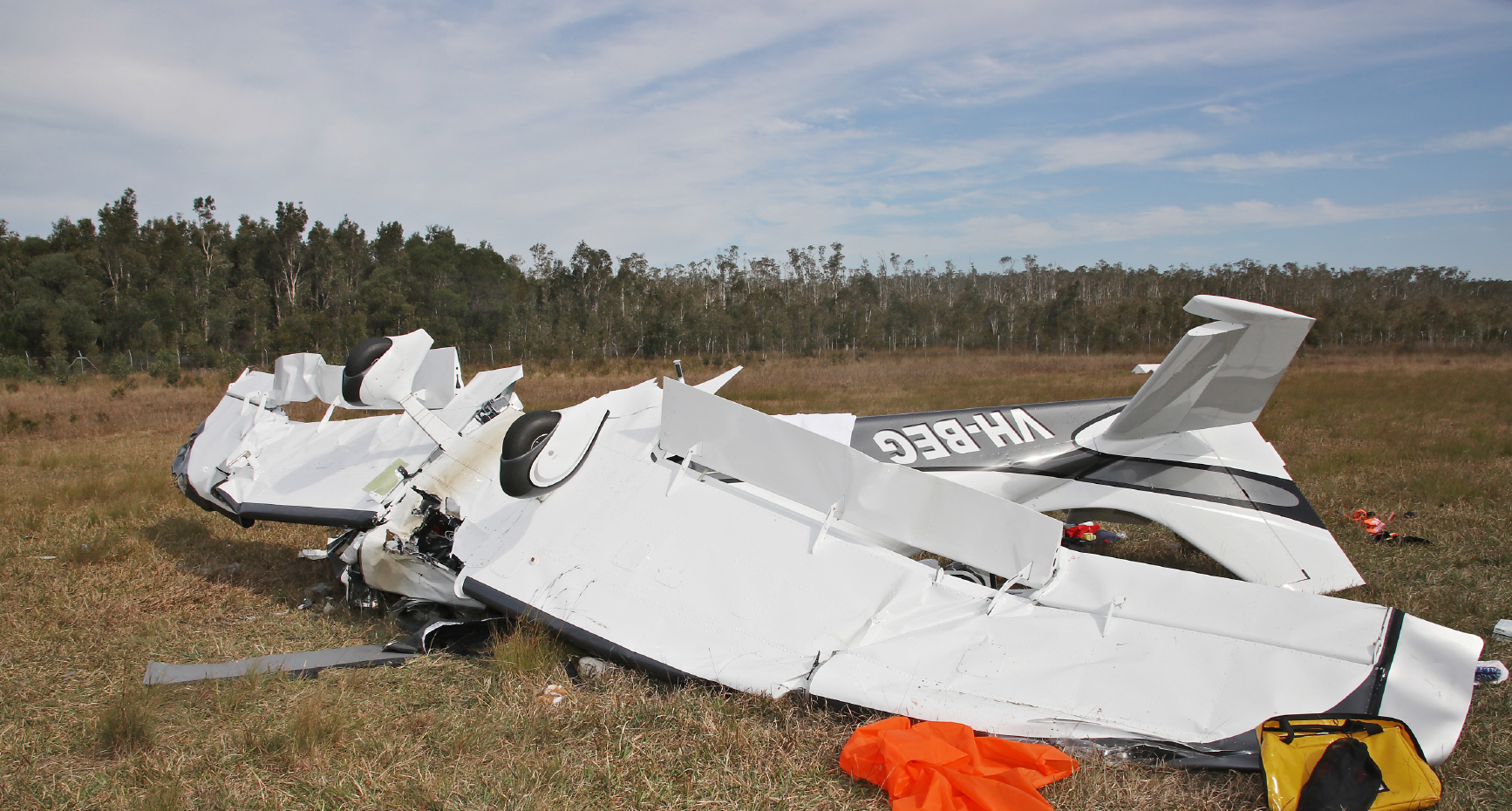 Figure 1: The Airplane Factory Sling 4 amateur-built aircraft, registered VH-BEG. The figure shows the wreckage of VH-BEG after emergency services had attended. Source: Queensland Police