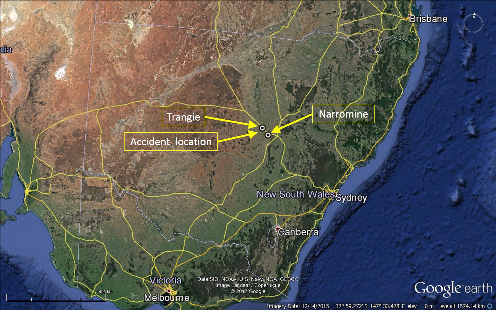 Figure 1: Accident location, near Narromine, New South Wales