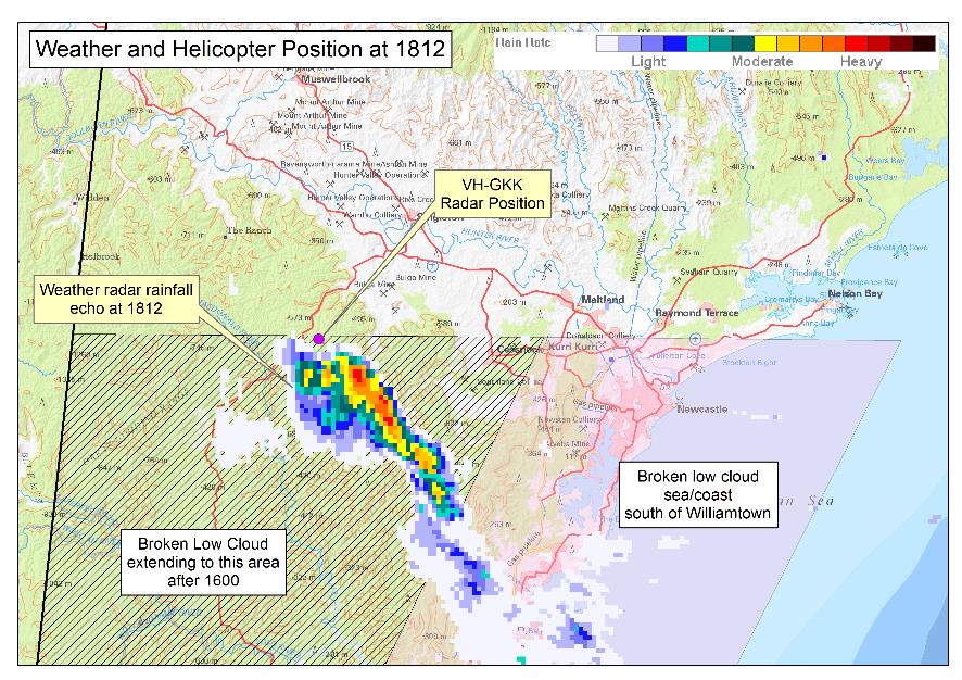 Figure 7: Composite weather image and position of VH-GKK at 1812