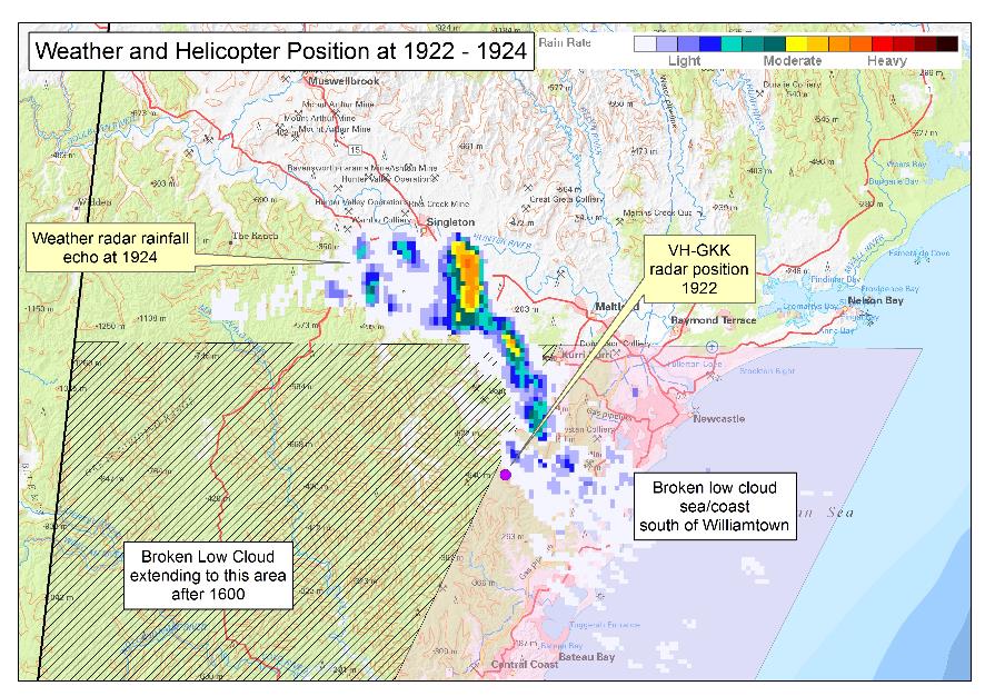 Figure 9: Composite weather image 1922-1924 and position of VH-GKK