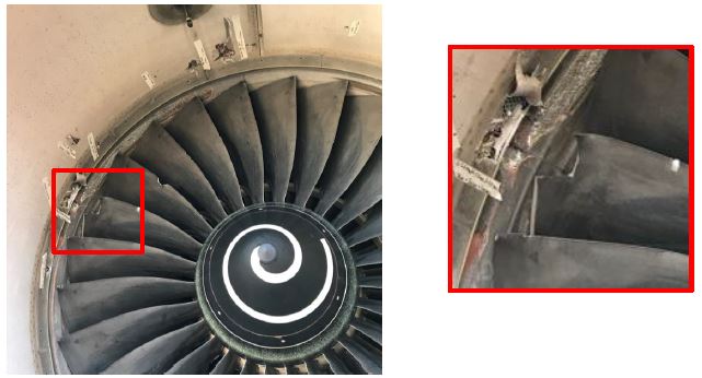 Figure 1: Damage to Rolls Royce Trent 700 engine fan blades. Source: Rolls Royce