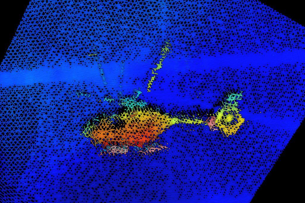 Sonar image of helicopter on seabed (Source: Pilbara Ports Authority and contractors working on their behalf)