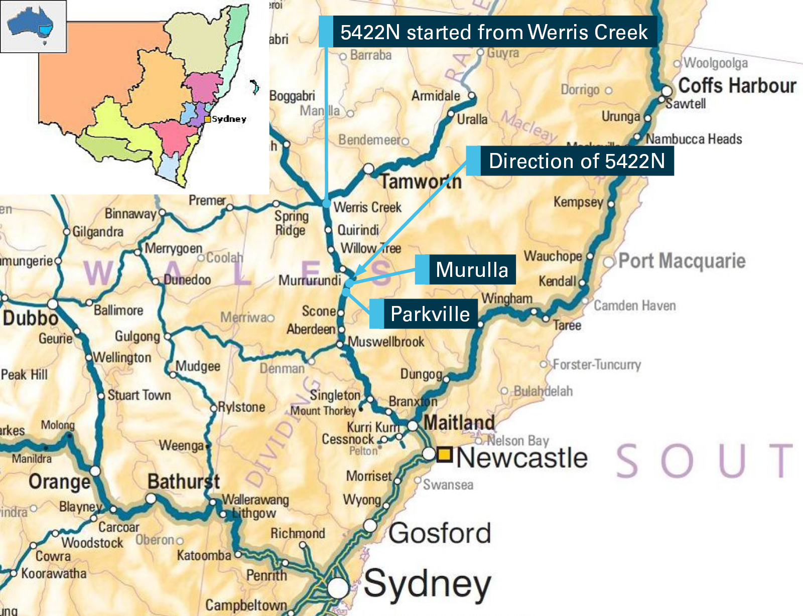 Figure 2: Incident location map. Source: Geoscience Australia, annotated by ATSB