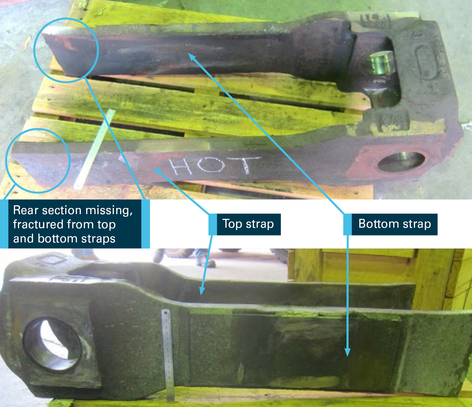 Figure 11: Fractured yoke. Source: Bureau Veritas, annotated by ATSB