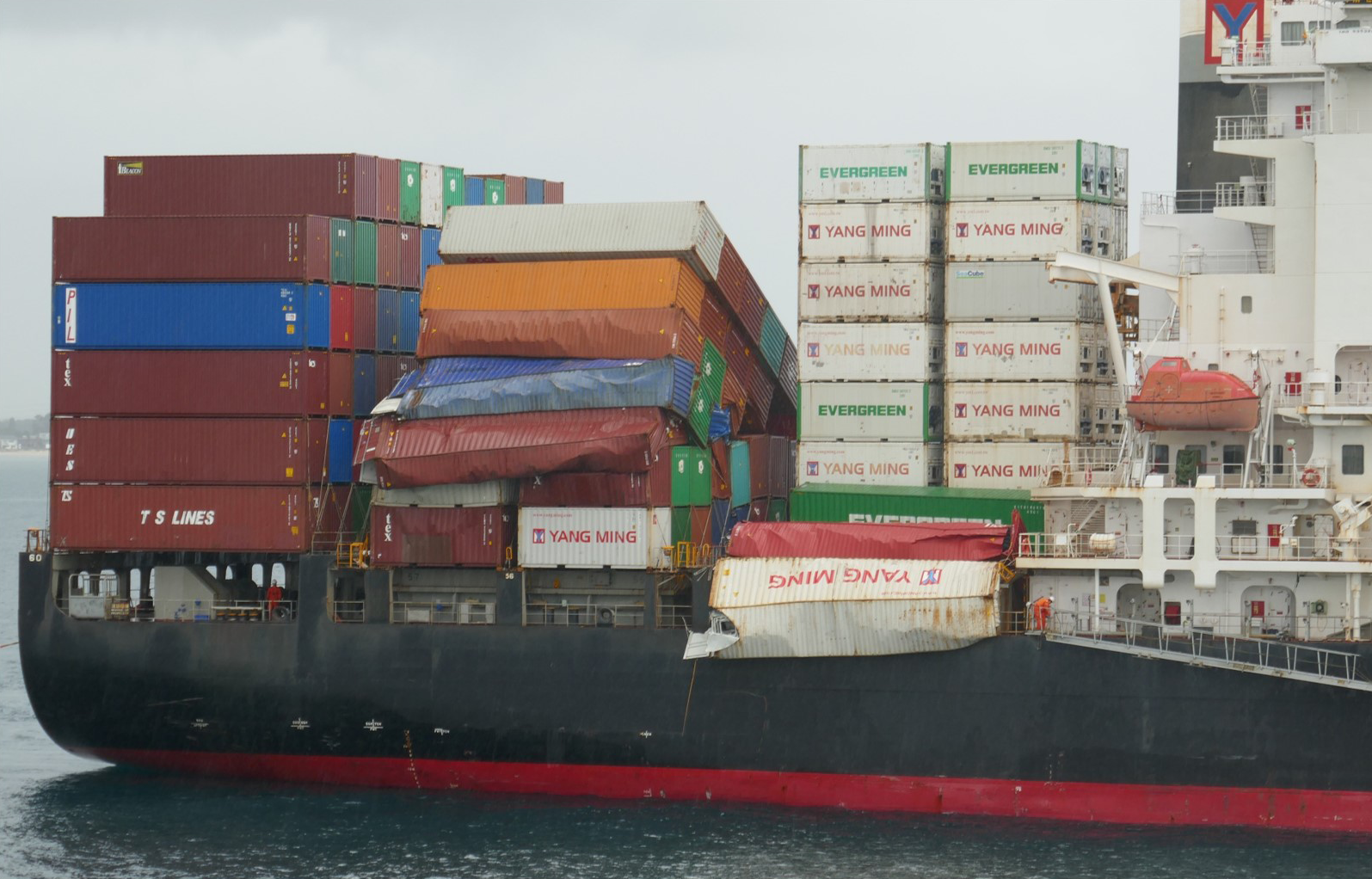Figure 3: Damaged containers on bay 52 and bay 56 on board YM Efficiency. Source: ATSB
