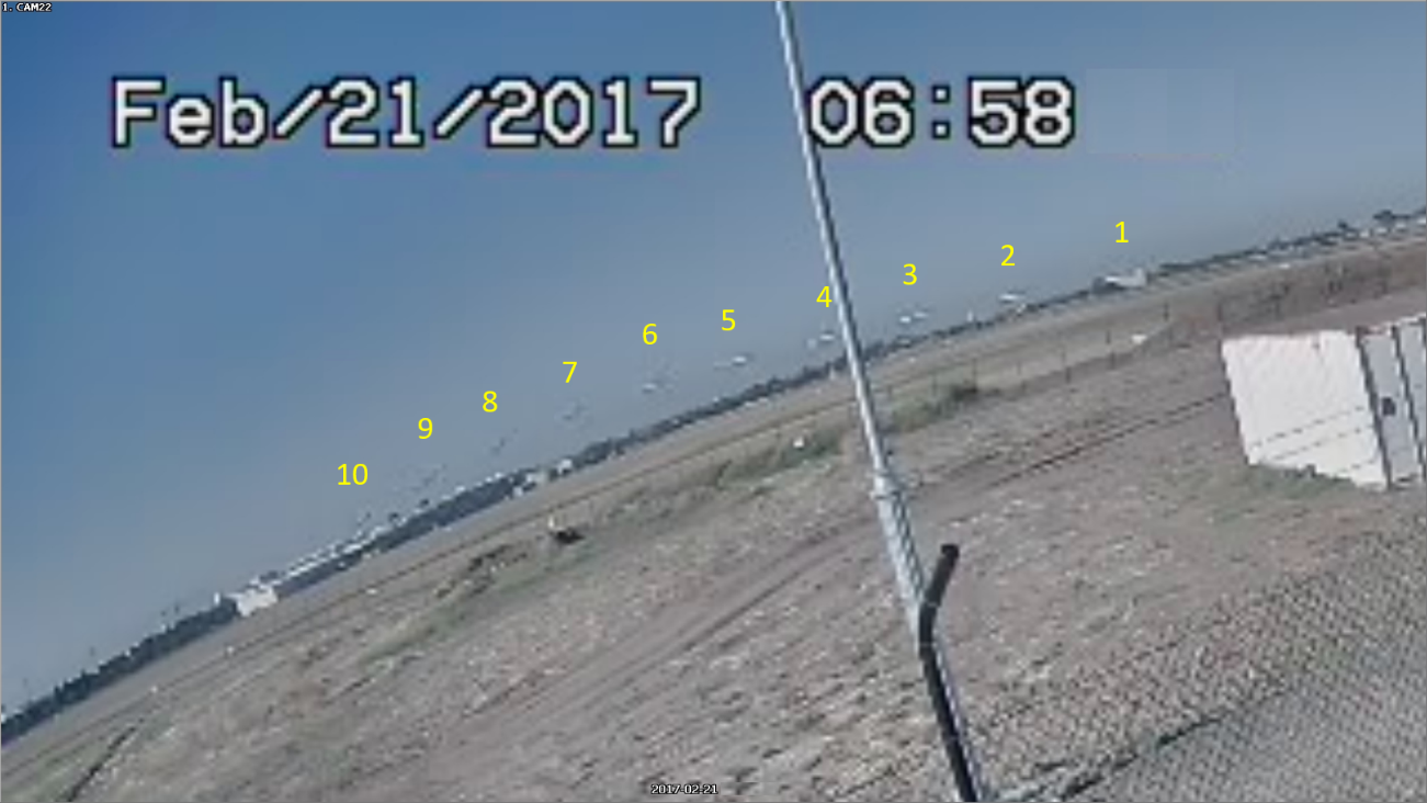 Figure 23: Time-lapse CCTV image of the ZCR’s flight path, with images taken every second