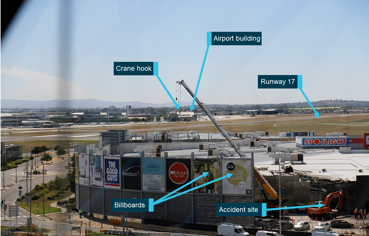 Figure 15: View of the accident site from the crane operator’s right cabin window