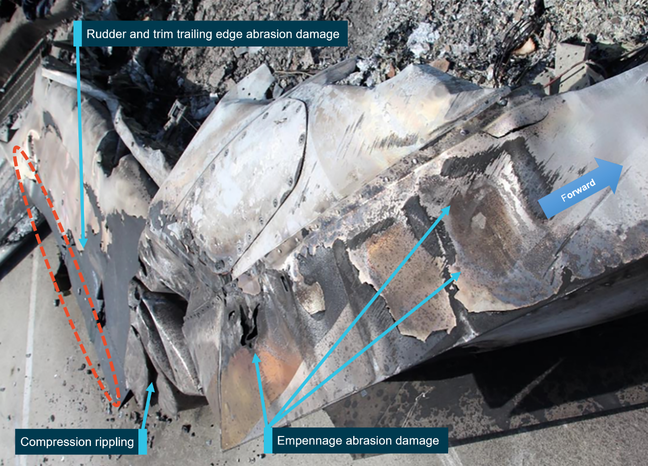 Figure 31: Empennage and rudder viewed from the right showing abrasion damage