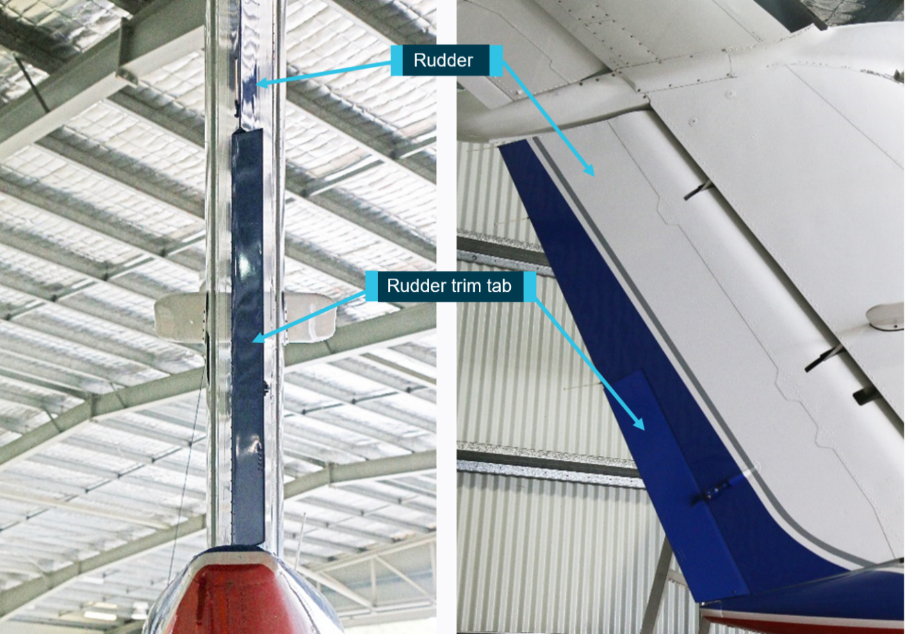 Figure 42: B200 rudder with rudder trim tab set to the full nose-left position