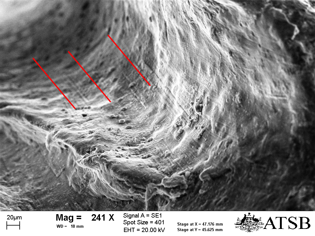 Figure 55: Higher magnification SEM image of the abrasion damage