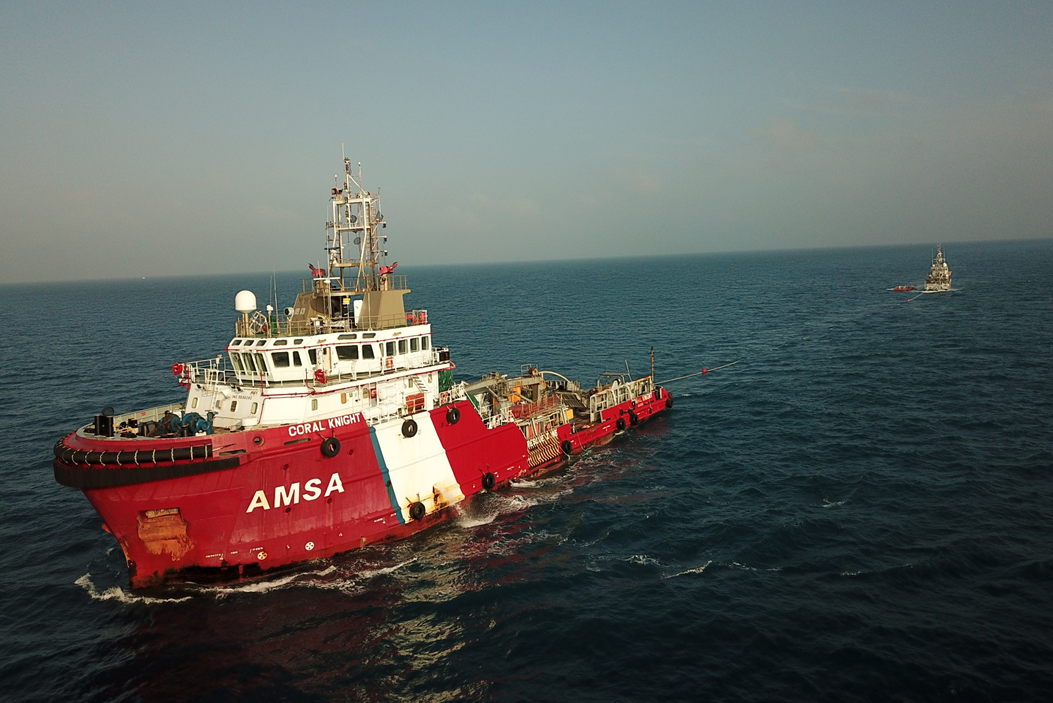 Figure 7: ABFC Roebuck Bay under tow by Coral Knight. Source: Master, Coral Knight
