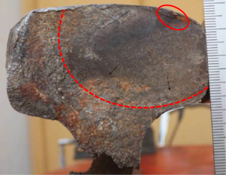 Figure 12: Large fatigue crack in rail section. Source: BHP Billiton