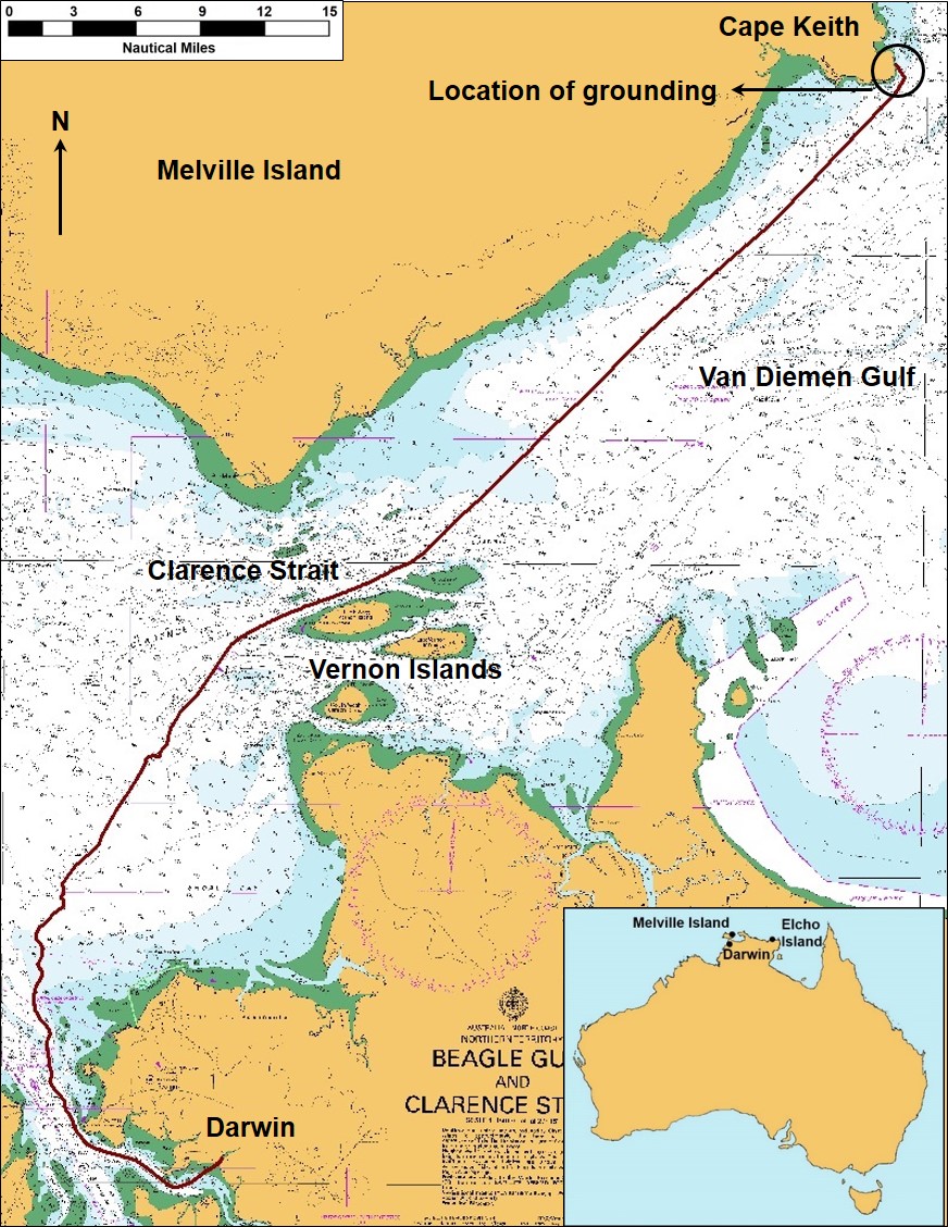 Figure 1: Lauren Hansen's track and location of grounding. Source: Australian Hydrographic Service, annotated by the ATSB using electronically recorded data
