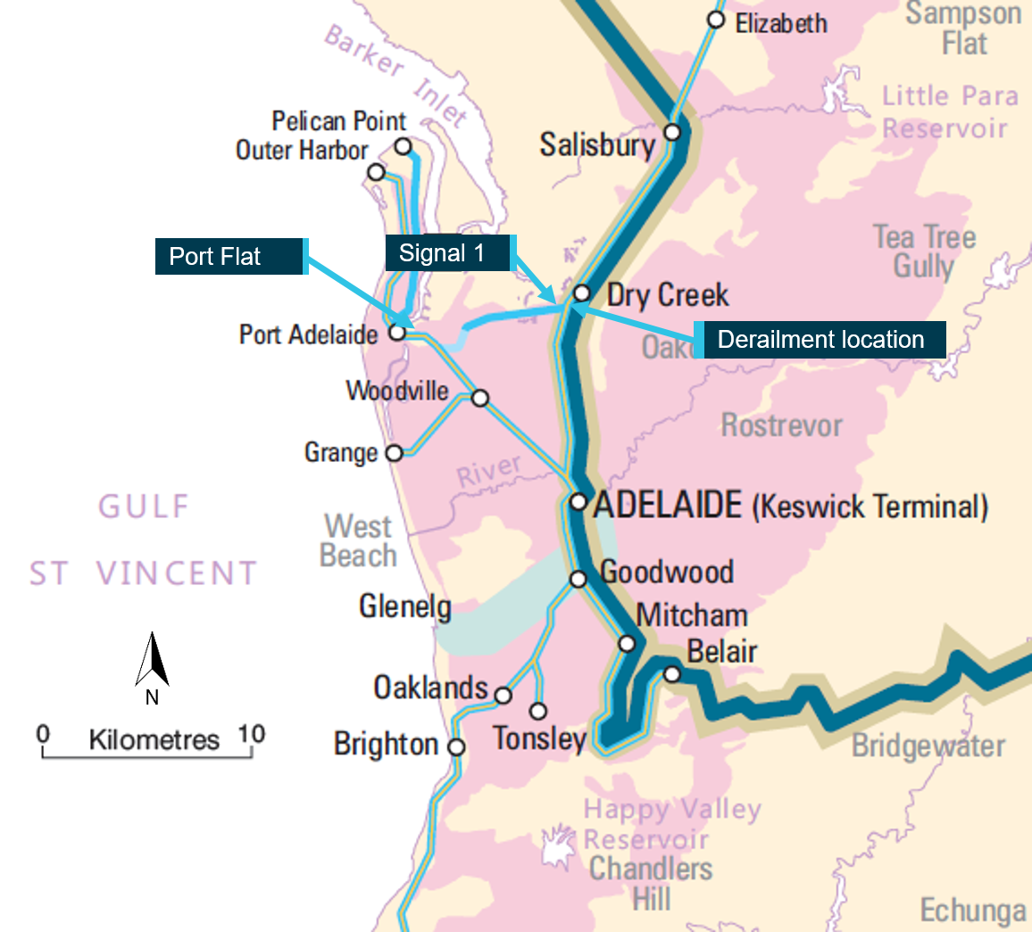 Figure 1: Location of the derailment of Train 1501S in South Australia. Source: Geoscience Australia annotated by ATSB