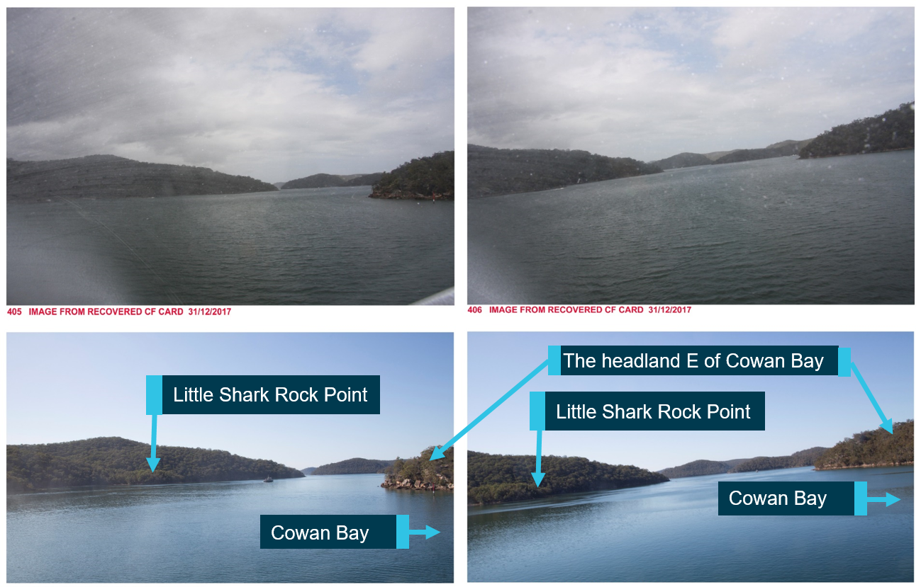 Figure 10: Comparison photographs for CF card images 405 (looking forward) and 406 (looking forward). Source: NSW Police Force, annotated by ATSB