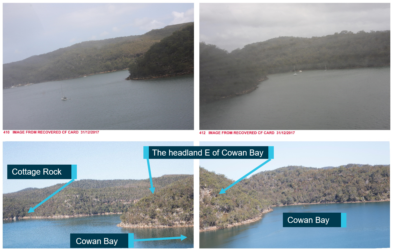 Figure 12: Comparison photographs for CF card images 410 (looking right) and 412 (looking forward). Source: NSW Police Force, annotated by ATSB
