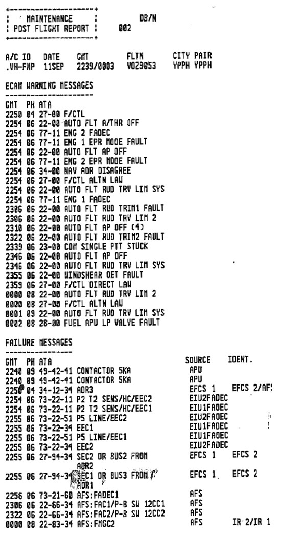 Figure&nbsp;16: Post-flight report from VH-FNP