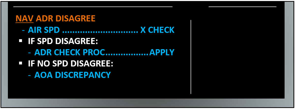 Figure 20: ECAM procedure – navigation ADR disagree
