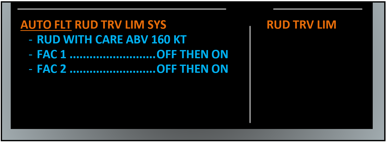 Figure&nbsp;22: ECAM procedure – Auto flight rudder travel limiter system