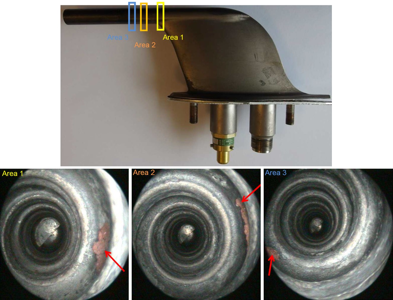 Figure A2: Image of red contamination (red arrows) in the captain’s pitot probe